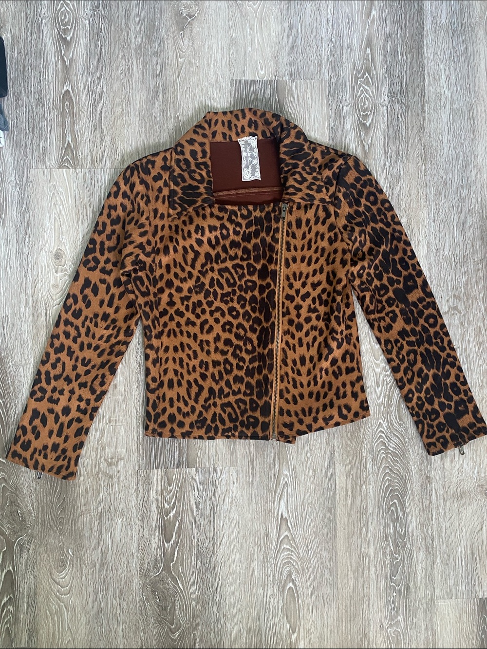 Leopard Print Moto Jacket - Brown